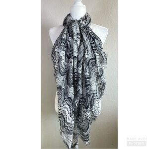 LK Bennett Black and White Abstract Funky Boho Wrap Scarf
